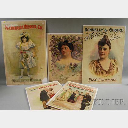Three Late 19th/Early 20th Century Lithograph Actress Posters and Two Theater Production Posters