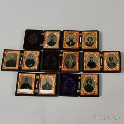 Seven Ninth-plate Union Cases with Eleven Early Photography Portraits
