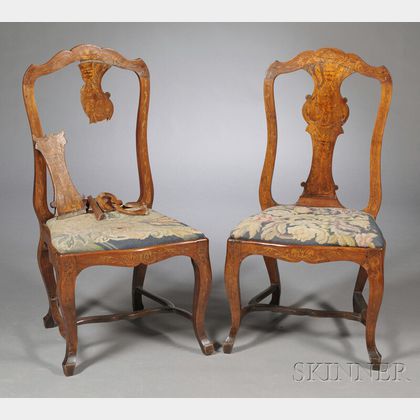 Pair of Marquetry-inlaid Beechwood Side Chairs