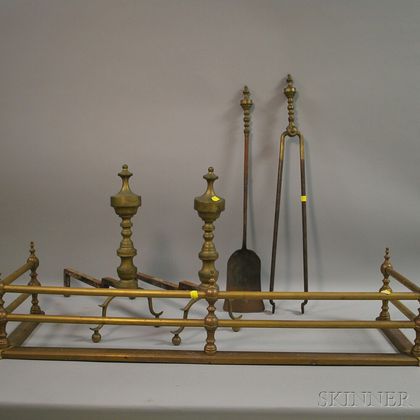 Five Pieces of Brass Fireplace and Hearth Equipment