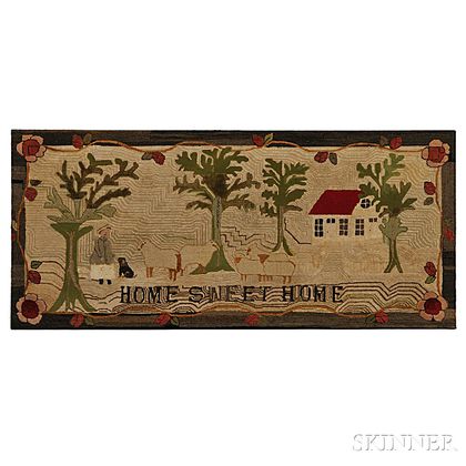 Large "Home Sweet Home" Hooked Rug