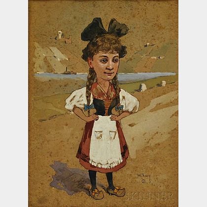 Henry François Farny (American, 1847-1916) Girl in Dutch Costume, Possibly Alice in Wonderland
