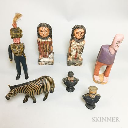 Seven Carved, Painted, and Molded Plaster and Wood Figures