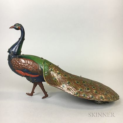 Bavarian Painted Tin Peacock Wind-up Toy