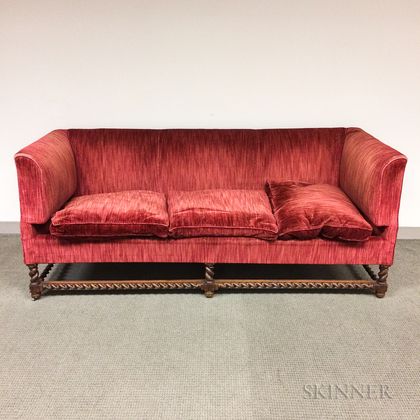 Charles II-style Red Velvet-upholstered Settee