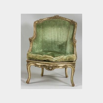 Louis XV Style Carved and Painted Beechwood Bergere a Oreilles