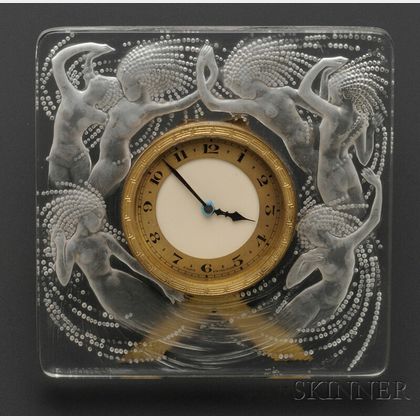 Molded Glass "Naiades" Desk Clock, Lalique