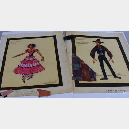 Fifteen Unframed 1950s-60s Broadway Costume Designs