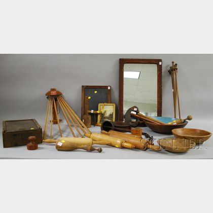 Group of Country Kitchen, Decorative, and Domestic Wooden Items and a Sailor's Carved Coconut and Wooden Dipper