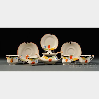 Five-piece Myott, Son & Co. Art Deco Hand-painted Partial Tea Set