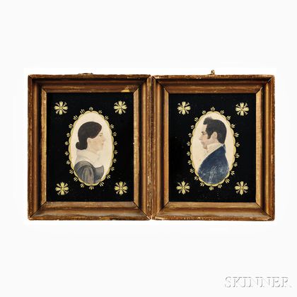 Rufus Porter (Connecticut/Massachusetts, 1792-1884) Pair of Profile Portrait Miniatures of a Husband and Wife