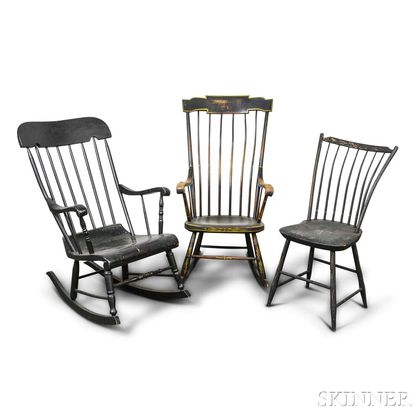 Two Boston Rockers and a Windsor Side Chair. Estimate $20-200