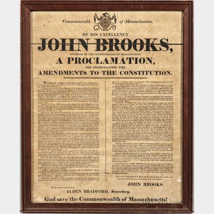 Brooks, John (1752-1825) A Proclamation for Promulgating the Amendments to the Constitution.