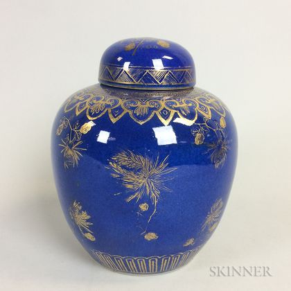 Asian Powder Blue Covered Jar with Gilt Accents