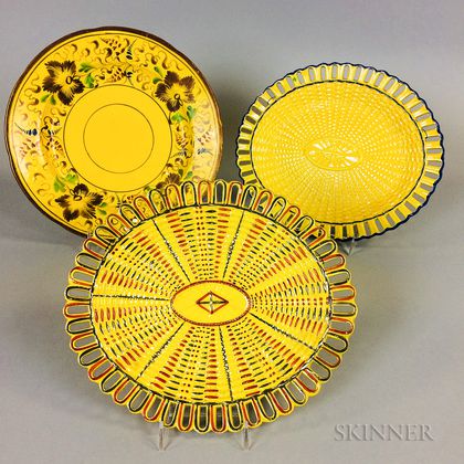 Three Staffordshire Yellow-glazed Ceramic Dishes
