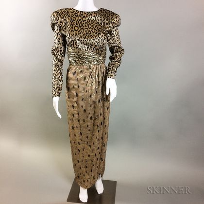 Bill Blass Silk Lame Leopard-print Gown