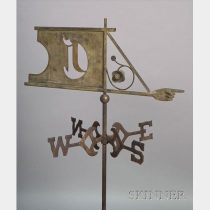 Copper Pointing Finger and Banner Weather Vane with Cast Iron Directionals