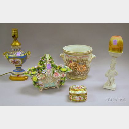 Five European Decorated Porcelain Table Items