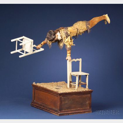 Rare Coin-Operated Vichy Automaton Gymnast with Two Chairs