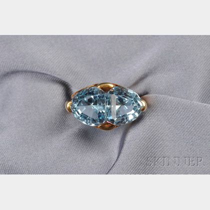 18kt Gold and Aquamarine Twin-stone Ring, Tiffany & Co.