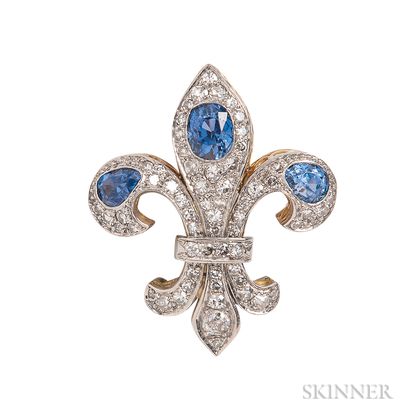 18kt Gold, Sapphire, and Diamond Fleur-de-lis Pendant/Brooch