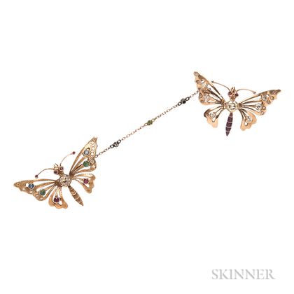 Pair of Gold and Diamond Butterfly Brooches