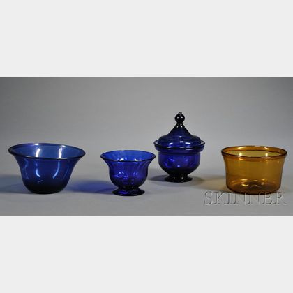 Four Early Free-blown Colored Glass Items