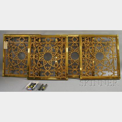 Set of Four Gothic-style Brass-framed Cast Bronze Architectural Panels