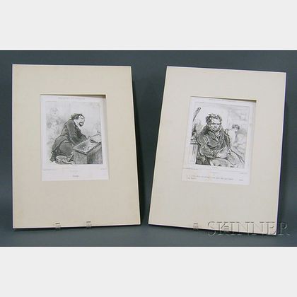 Lot of Five Caricature Lithographs: Honore Daumier (French, 1808-1879),Un Debut Galant.
