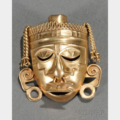 Mexican Silver-gilt Mask-form Brooch