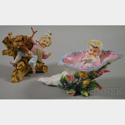 Continental Painted Bisque Figural Group Vase and Figural Group