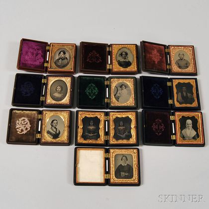 Ten Ninth-plate Early Photography Portraits in Ten Union Cases