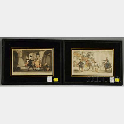 Thomas Rowlandson (British, 1756-1827) Two Framed Etchings: Doctor Syntax Sells Grizzle