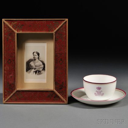 Russian Imperial Porcelain Factory Cup and Saucer with Maria Alexandrovna's Cipher and Her Carte-de-visite
