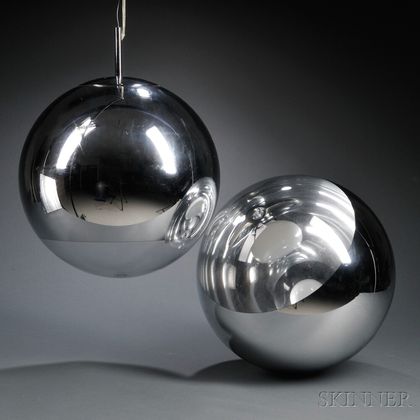 Two Tom Dixon Mirror Ball Pendant Lamps 