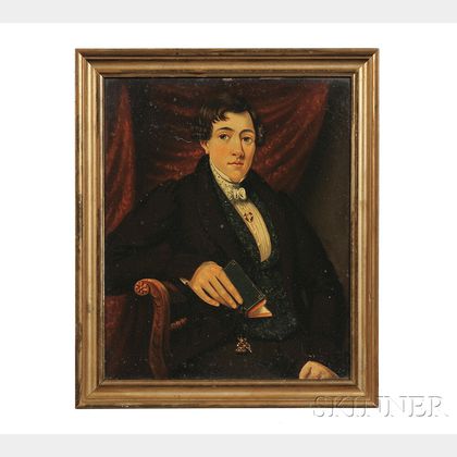 American School, Mid-19th Century Portrait of Young Mr. Cork Seated Holding a Book.