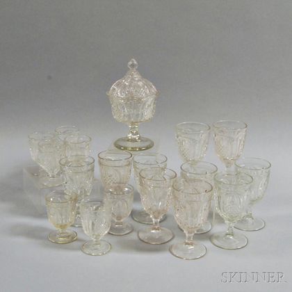 Eighteen Pieces of Pineapple-pattern Colorless Glass