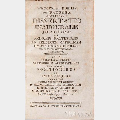 Wenceslaus de Panzera (fl. circa 1782) Dissertatio Inaguralis Juridica.