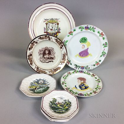 Nine Staffordshire Lustre-decorated Ceramic Plates
