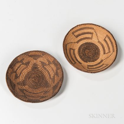 Two Miniature Southwest Coiled Basketry Trays