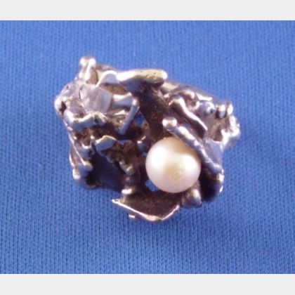 Studio Designed Sterling Silver and Pearl Ring