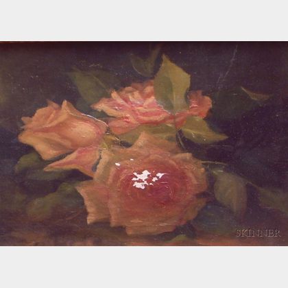 Framed 19th/20th Century American School Oil on Canvas Still Life of Roses. 