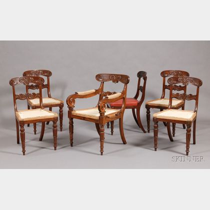 Set of Six Classical Mahogany Carved Chairs
