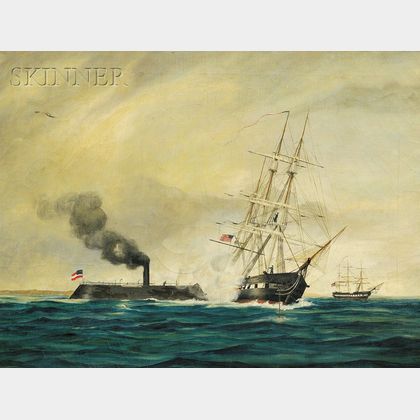 American School, 19th Century The Merrimac Sinking the Cumberland, March 8th, 1862