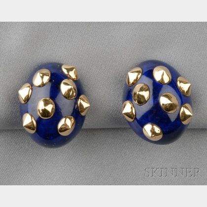 18kt Gold and Lapis Earclips, Angela Cummings