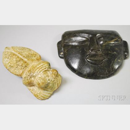 Ethnographic Carved Soapstone Mask and a Carved Stone Cicada Figural