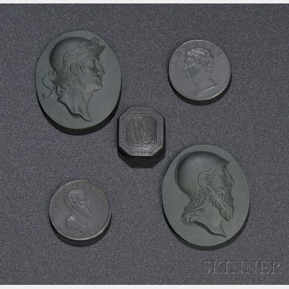 Five Wedgwood Black Basalt Medallions