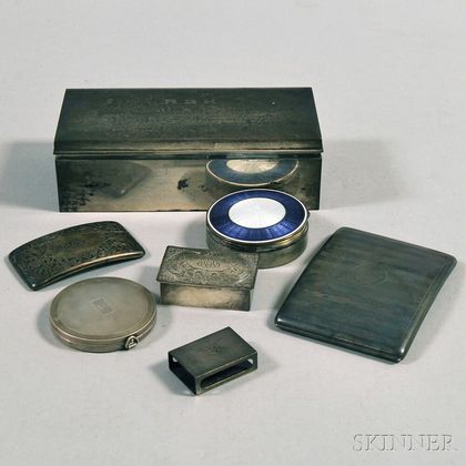 Seven Assorted Sterling Silver Boxes and Compacts