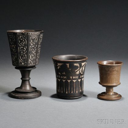 Three Carved Dead Sea Stone Cups
