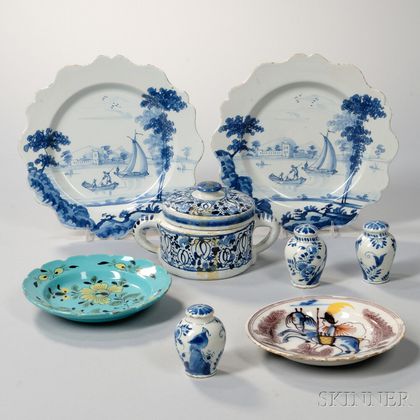 Eight Delft Tin-glazed Earthenware Items